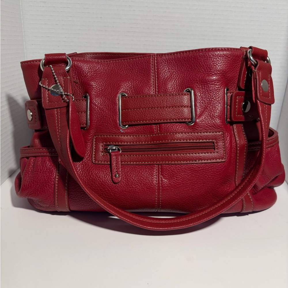 Elegant Red Leather Tote Bag Vintage Fossil - Picture 2 of 3